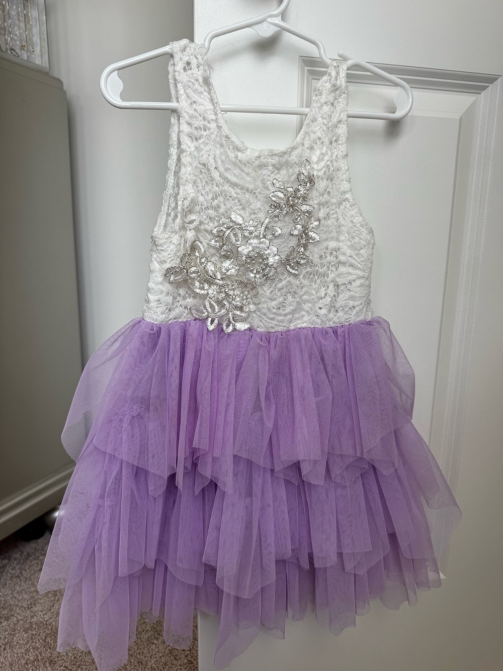 Amazon White Lace and Lavender Tulle Formal Girls Dress